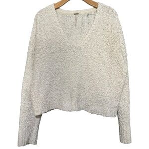 Free People Women’s Size S White Cotton Textured Boucle Knubby Sweater